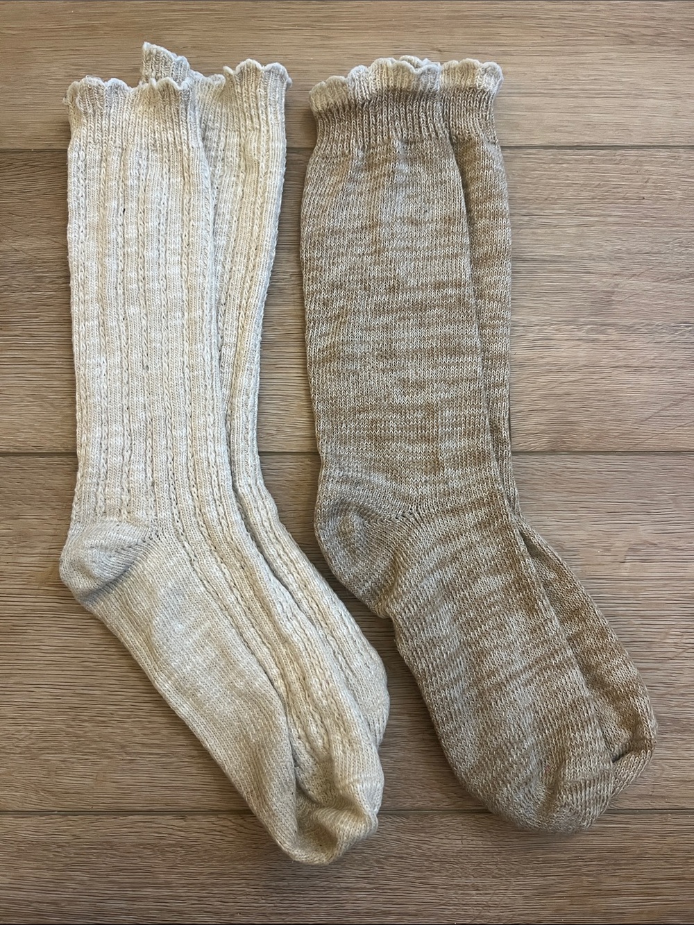 Neutral Knit Knee High Socks 2 Pair Scalloped Ruffle Fall